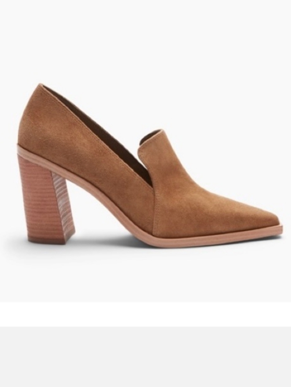 Vince Camuto Wevenly Heeled Loafer Pointed Toe Suede Shoes Tan Brown Sz 9 NEW